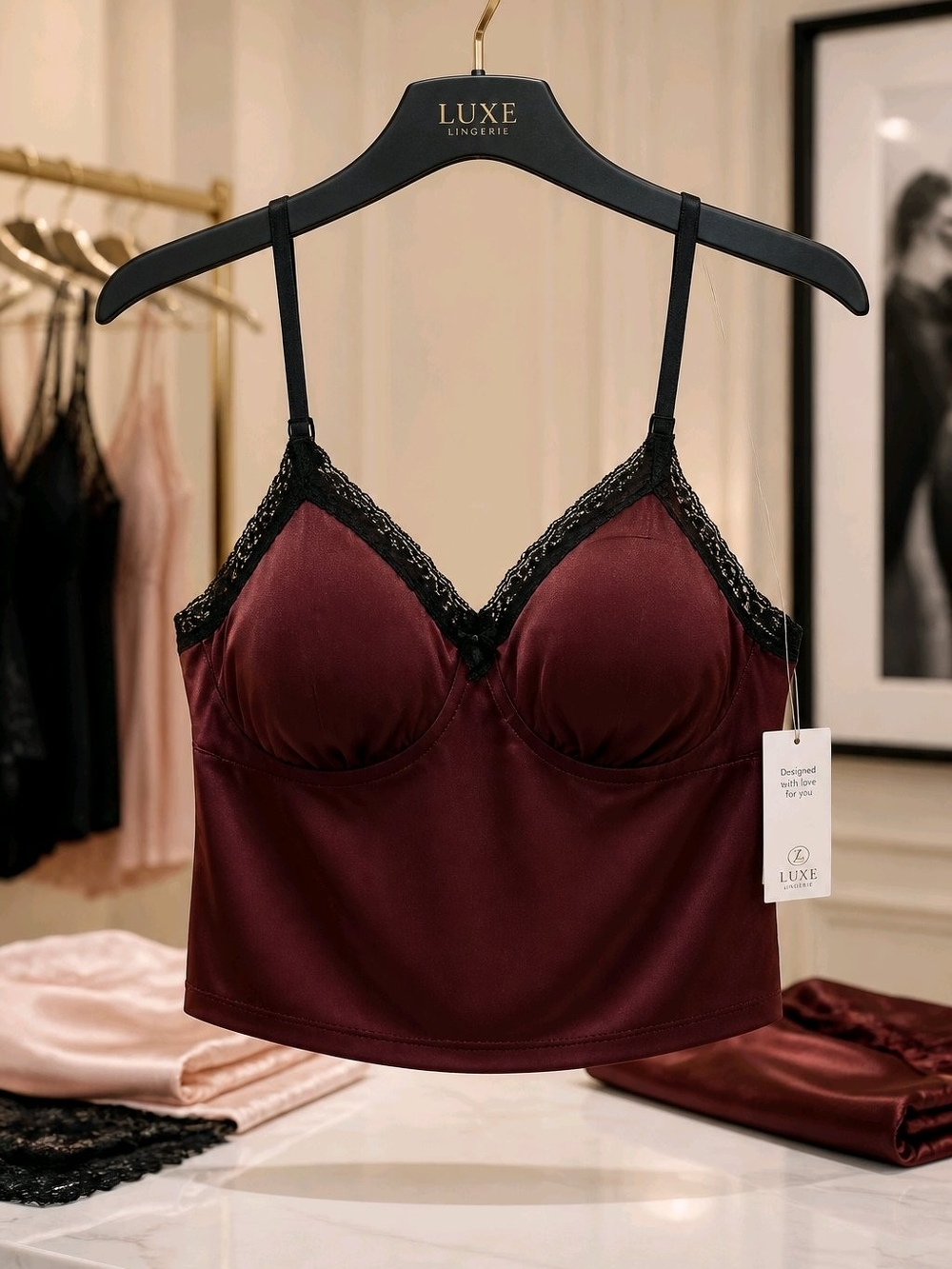 No Boundaries Satin Lace Cami - Burgundy with Black Trim